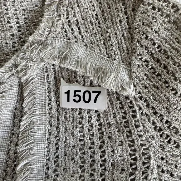 Nic +Zoe Sweater Women's XS Gray Sage Fringe Knit Open Front
